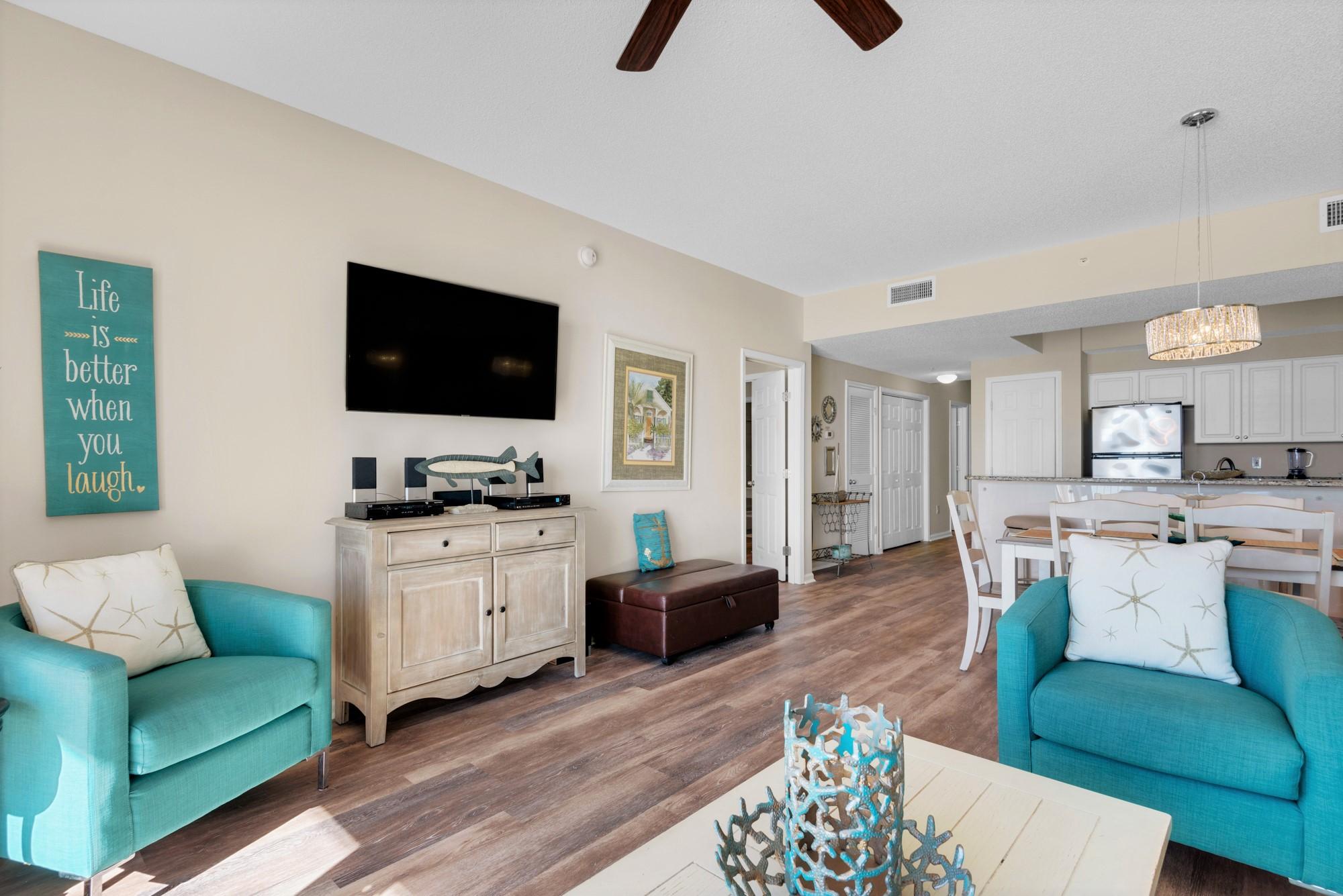 Majestic Sun 413B - Living Area w/ HD TV and Twin Ottoman