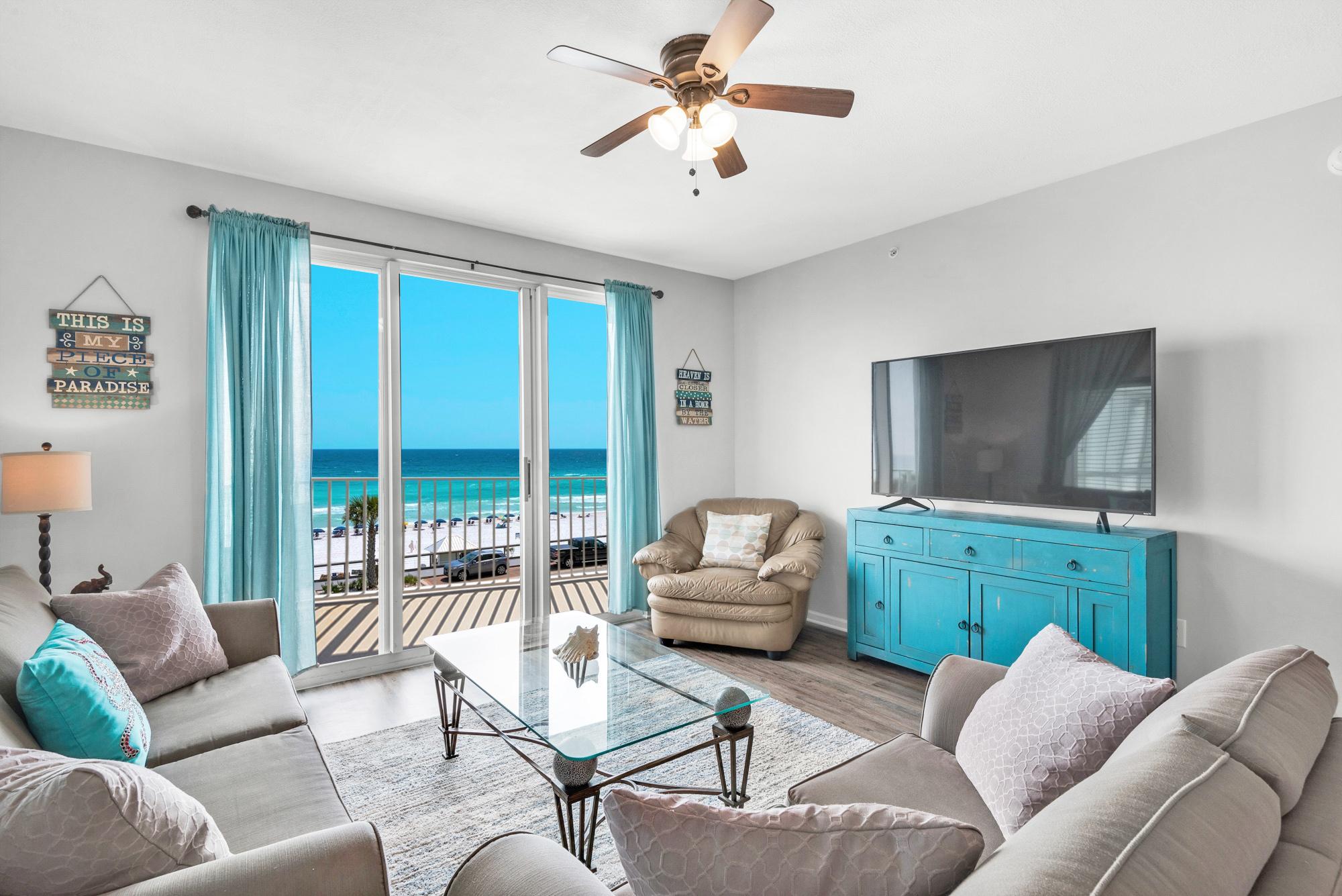 Majestic Sun 301B - Beach View Condo - Living Area w/ HDTV