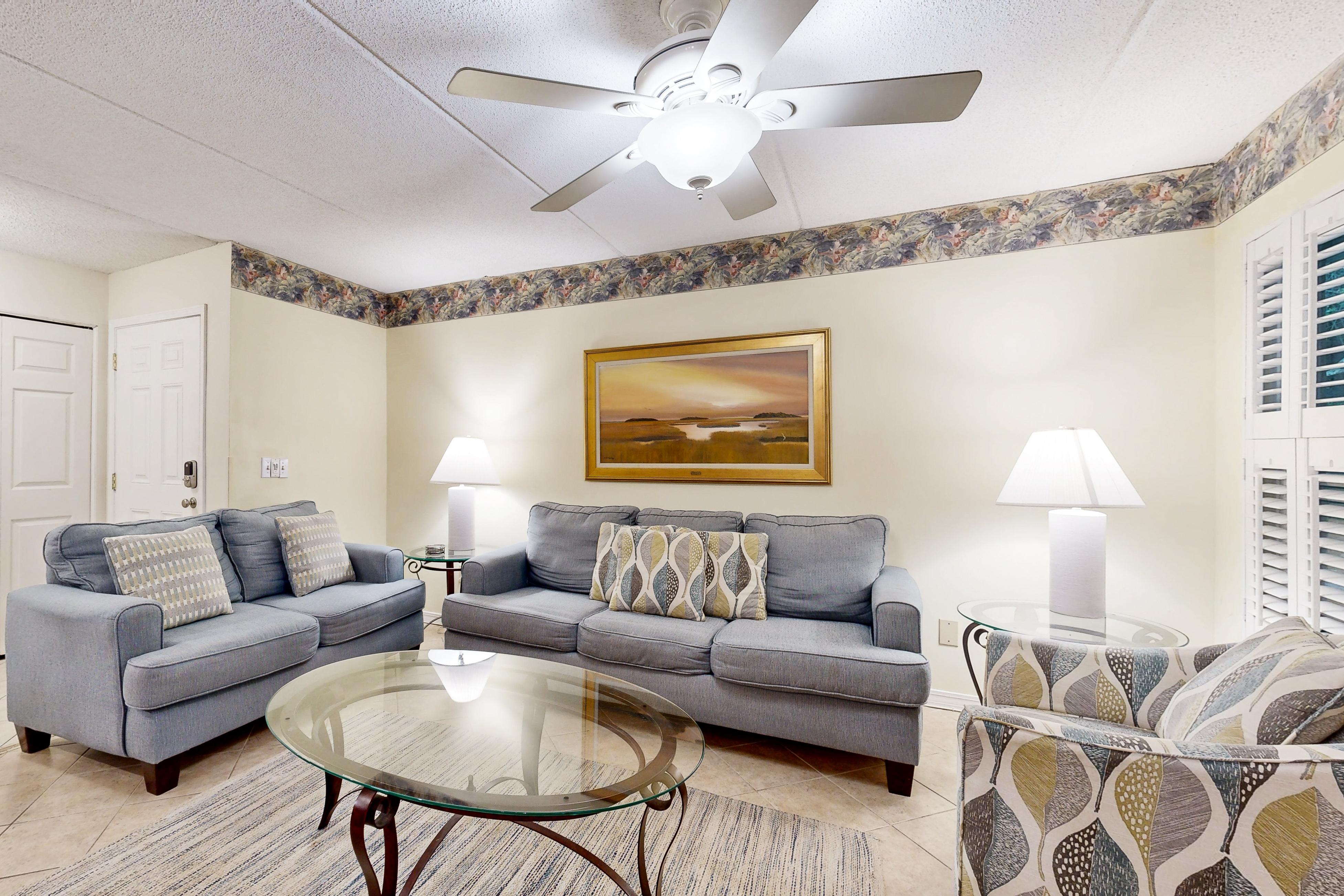 Ground-floor summer beach village condo with a great view plus patio & pool